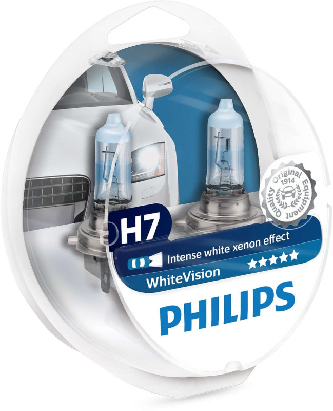 Philips White Vision H7 pære med Xenon effekt & +60% mere lys 2 stk + (2stk. W5W) thumbnail