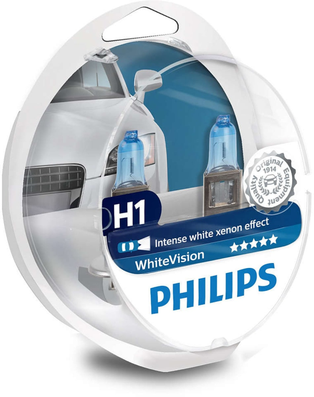 Philips White Vision H1 pære med Xenon effekt & +60% mere lys 2 stk + (2 stk. W5W) thumbnail
