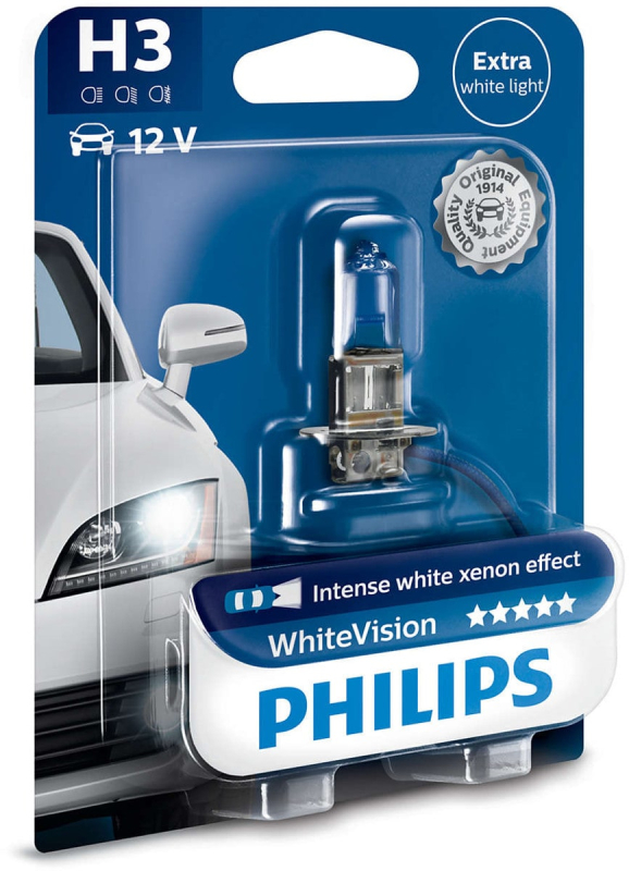 Philips White Vision H3 pære med Xenon effekt & +60% mere lys (1 stk)