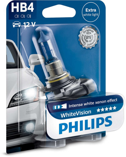 9006WHVB1, HB4 White Vision Philips pære med Xenon Effekt og +60 mere lys end std.
