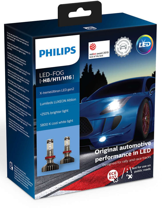 Philips X-treme Ultinon H8/H11/H16 LED +250% mere lys ( 2 stk. (( Tåge lys )) thumbnail