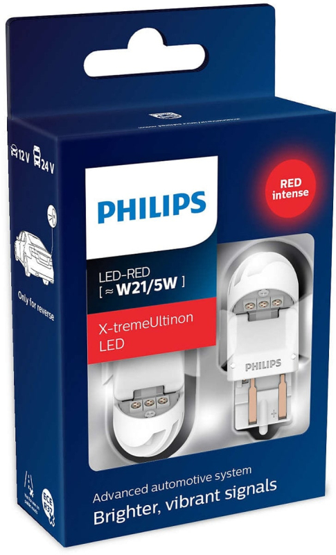 Philips X-tremeUltinon W21/5W LED-RED, Gen2, Baglygte/bremselys pærer (2stk) med op til 12 års levetid