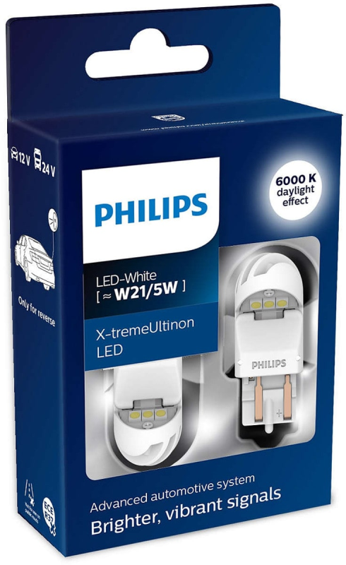 Philips X-tremeUltinon W21/5W LED-White, Gen2, Baglygte/bremselys pærer (2stk) med op til 12 års levetid thumbnail