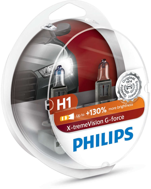 Philips H1 X-tremeVision G-force pærer +130% mere lys ( 2 stk) thumbnail