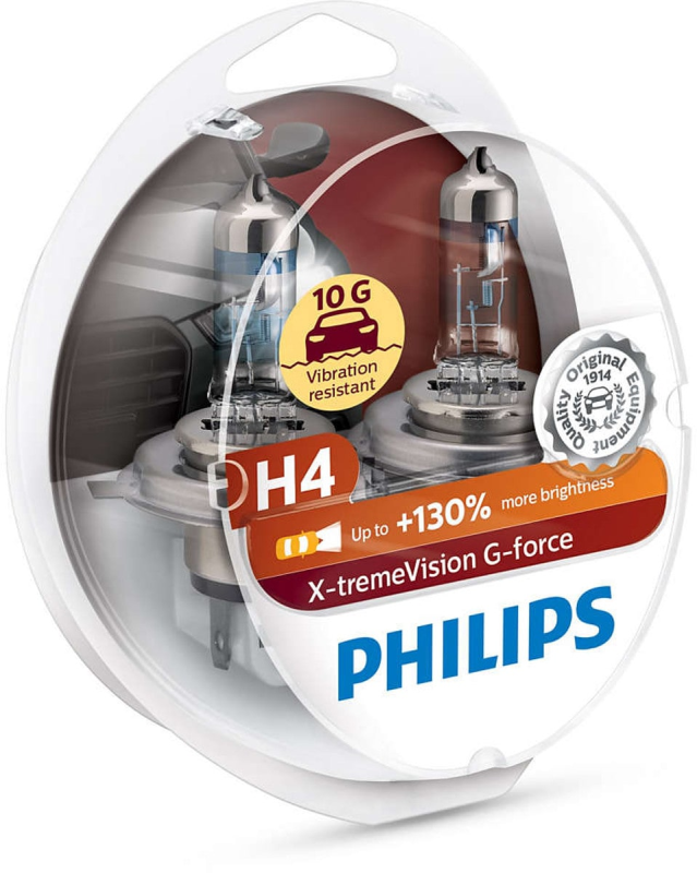 Philips H4 X-tremeVision G-force pærer +130% mere lys ( 2 stk) thumbnail