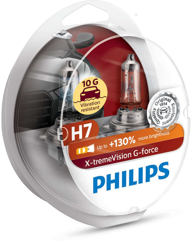 Philips H7 X-tremeVision G-force pærer +130% mere lys ( 2 stk) thumbnail