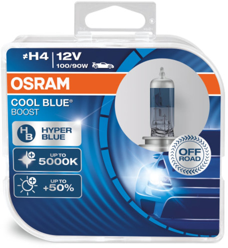 Osram H4 Cool Blue Boost pærer med +50% mere lys, (2 stk) pakke thumbnail
