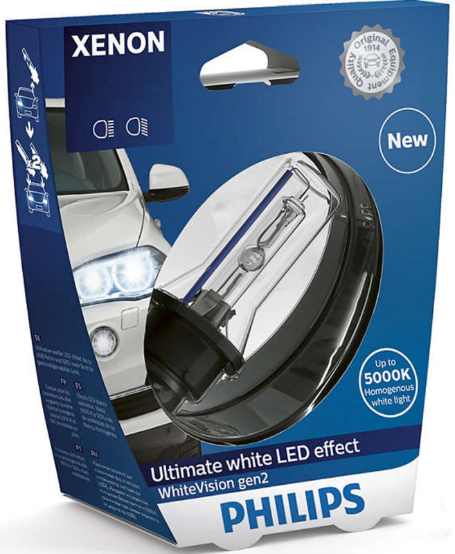 85415WHV2S1, D1S WhiteVision Xenonpære med LED effekt og +120% mere lys fra Philips i Blister pakning