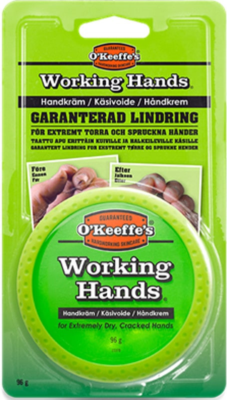 Blister pakke med Working Hands creme i 96g krukke fra O'Keeffe's