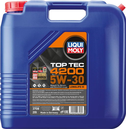 20 liters Top Tec 4200 motorolie fra Tyske Liqui Moly