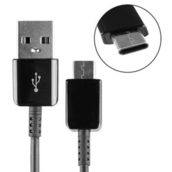 Sort, ladekabel med USB-C / USB-A stik og ca. 1m lang