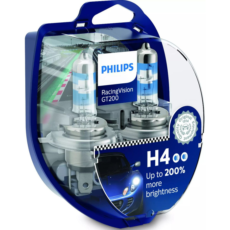 Philips Racing Vision GT200 H4 pærer +200% mere lys ( 2 stk) thumbnail
