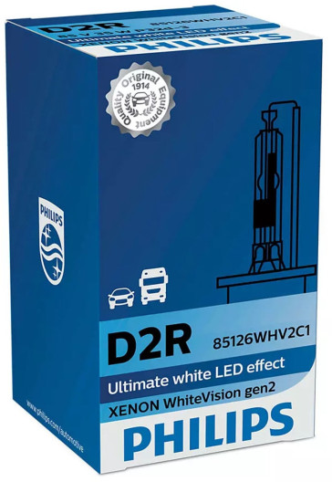 85122WHV2C1, D2R WhiteVision Xenonpære med LED effekt og +120% mere lys fra Philips 85122WHV2C1, D2R WhiteVision Xenonpære med LED effekt og +120% mere lys fra Philips