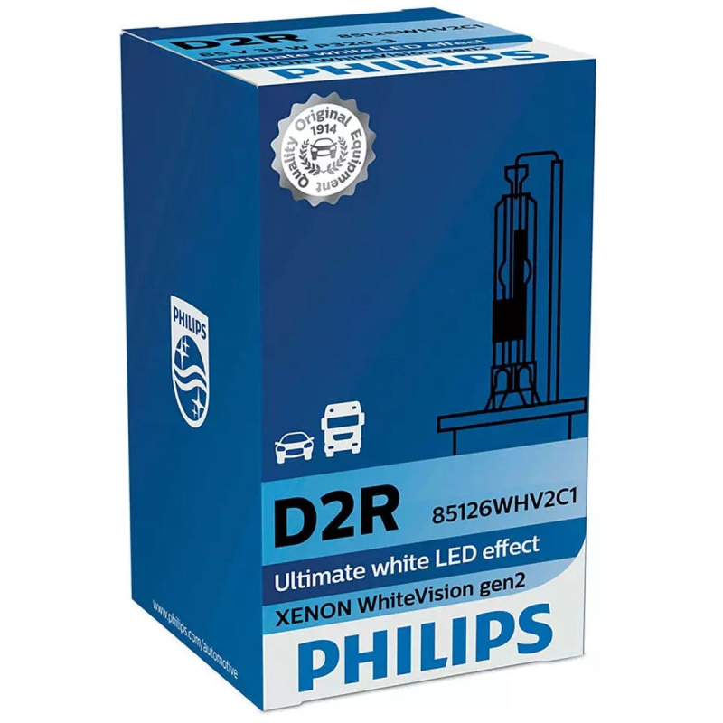 Philips D2R WhiteVision gen2 Xenonpære med +20% mere lys (1 stk)