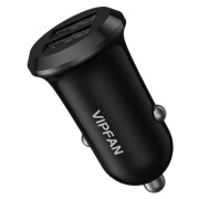 USB Billader, 12/24V, dobbelt USB udtag, Sort, VipFan