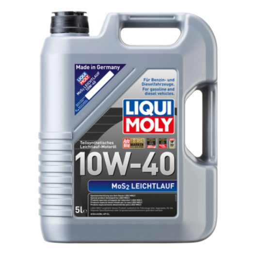 MOS2 Motorolie 10W40, 5 liter fra Tyske Liqui Moly, nedsætter friktionen.