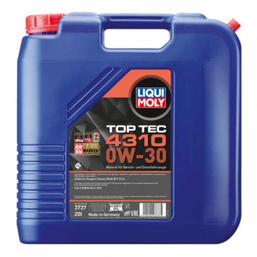 4310 Top tec, 0w30 Motorolie i 20 liters plastdunk fra Liqui Moly - KN-Auto.dk