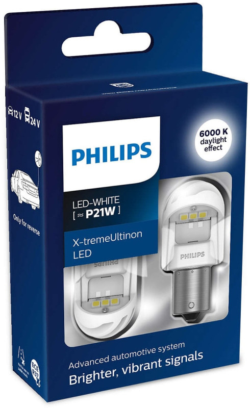 Philips X-tremeUltinon P21W LED-WHITE, Gen2, Bak lys pærer (2stk) med op til 12 års levetid thumbnail