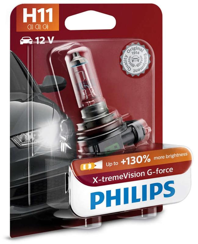 Philips H11 X-tremeVision G-force pærer +130% mere lys ( 1 stk) thumbnail