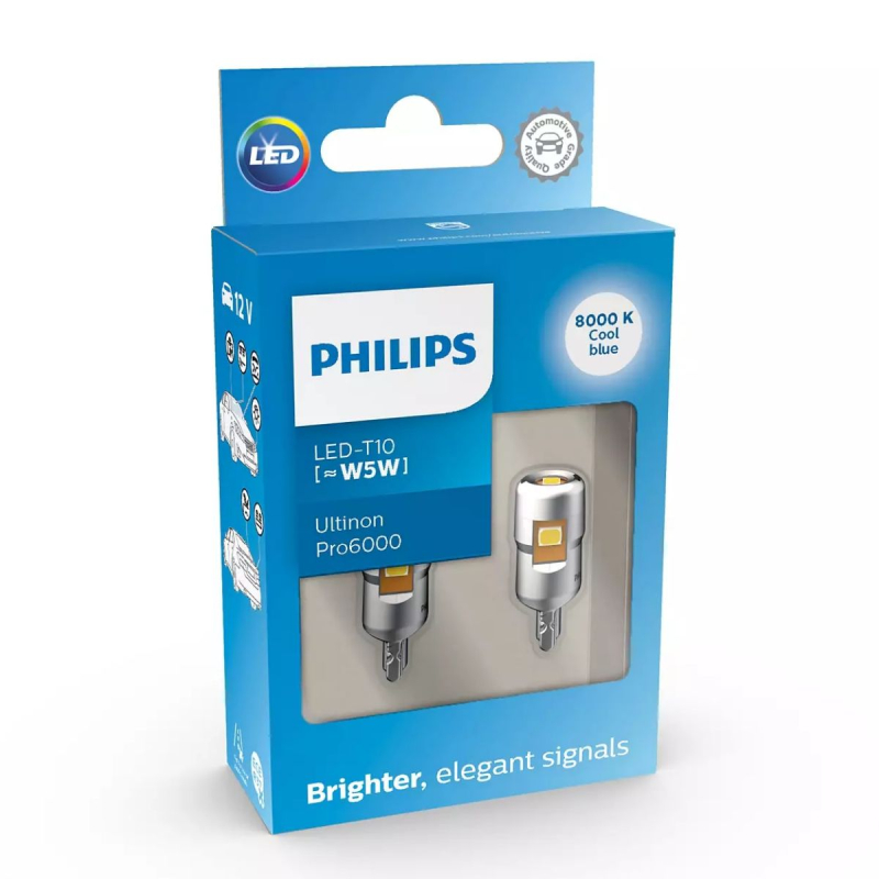 Philips W5W LED-T10 Ultinon Pro6000, 8000K, LED pærer med op til 5000 timers levetid thumbnail