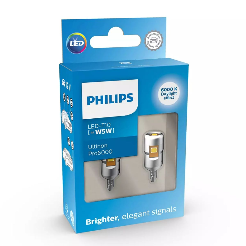 Philips W5W LED-T10 Ultinon Pro6000, 6000K, LED pærer med op til 5000 timers levetid thumbnail