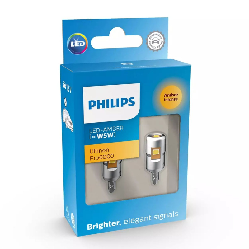 Philips W5W LED-T10 Ultinon Pro6000, AMBER, LED pærer med op til 5000 timers levetid