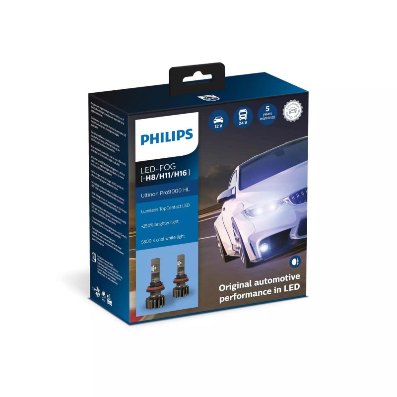 Philips Ultinon Pro9000 H8/H11/H16 LED +250% mere lys ( 2 stk. (( Tåge lys )) thumbnail