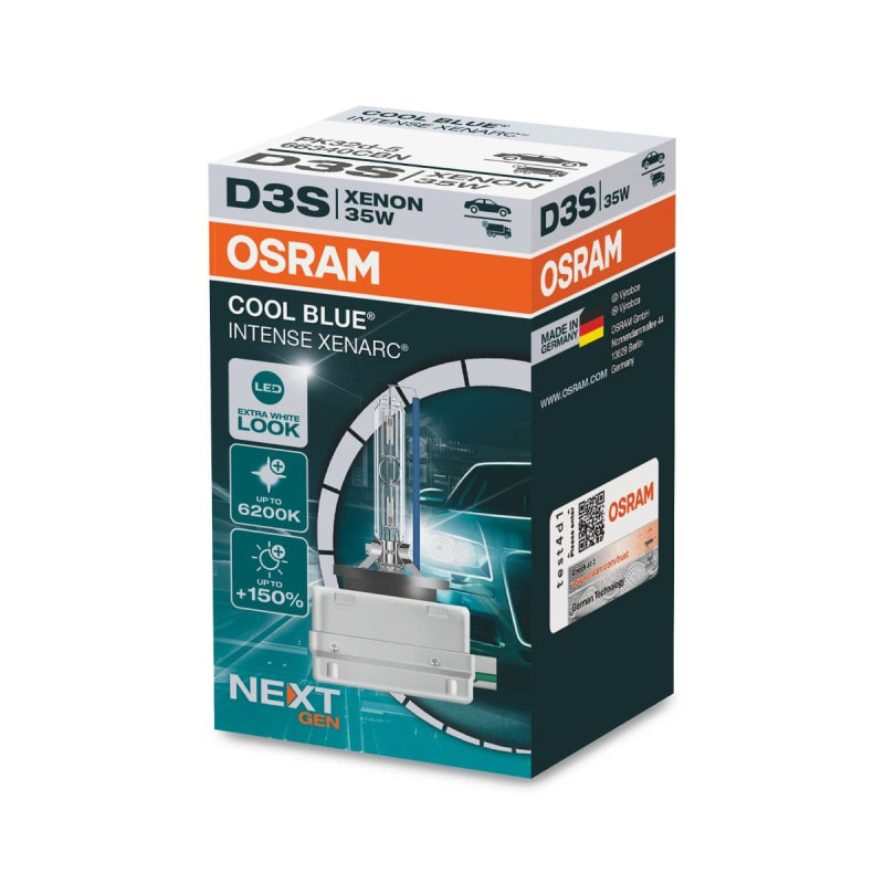 D3S Osram Cool Blue Intense Xenarc ,Next Gen i 1 stk. pakke. Op til 150% mere lys & 6200 Kelvin mere end std. D3S Xenon pære