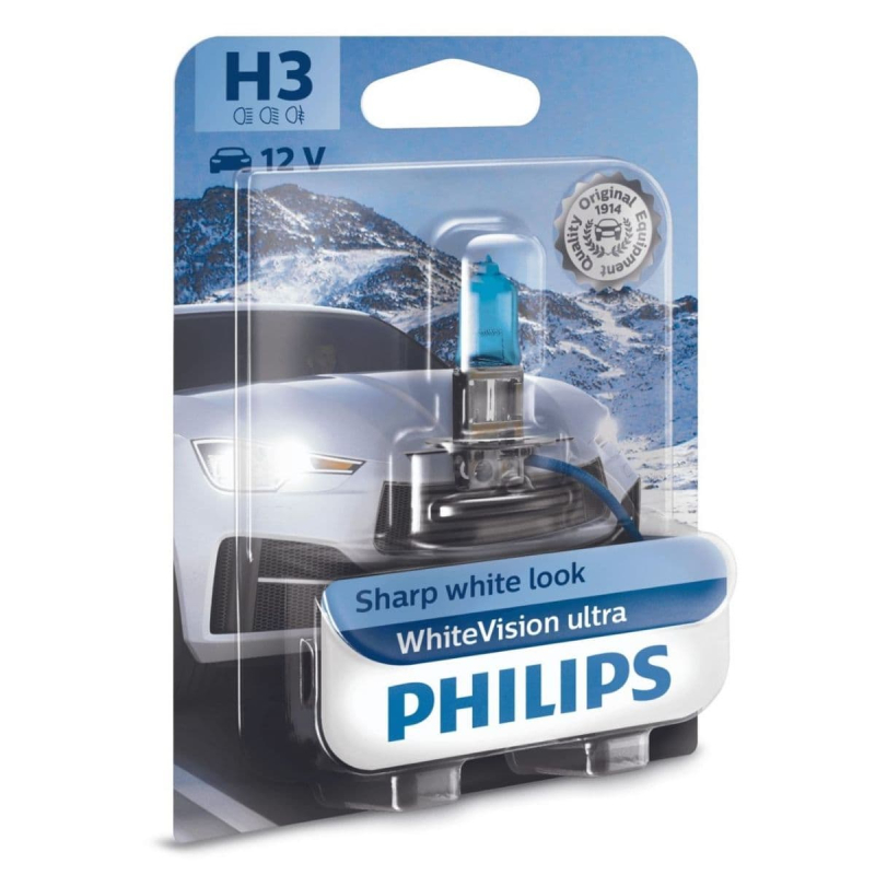 Philips H3 WhiteVision Ultra pærer med Xenon effekt & +60% mere lys 1 stk