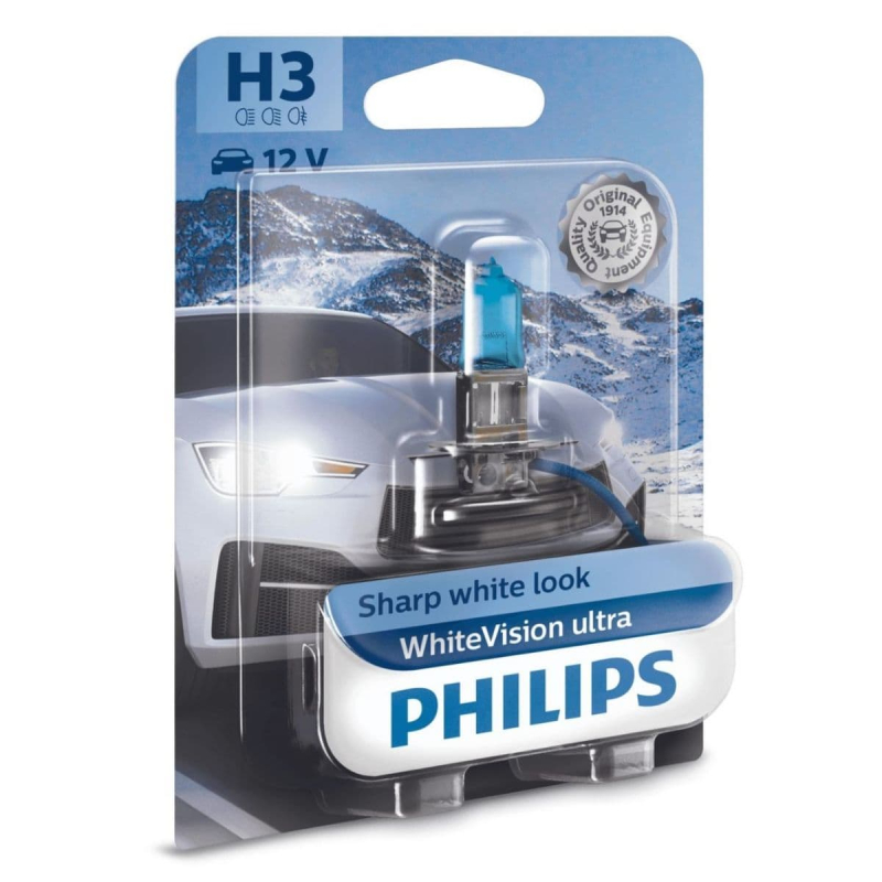 Se Philips H3 WhiteVision Ultra pærer med Xenon effekt & +60% mere lys 1 stk hos KN-Auto.dk