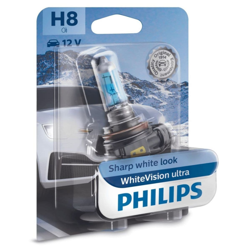 Philips H8 WhiteVision Ultra pærer med Xenon effekt & +60% mere lys 1 stk