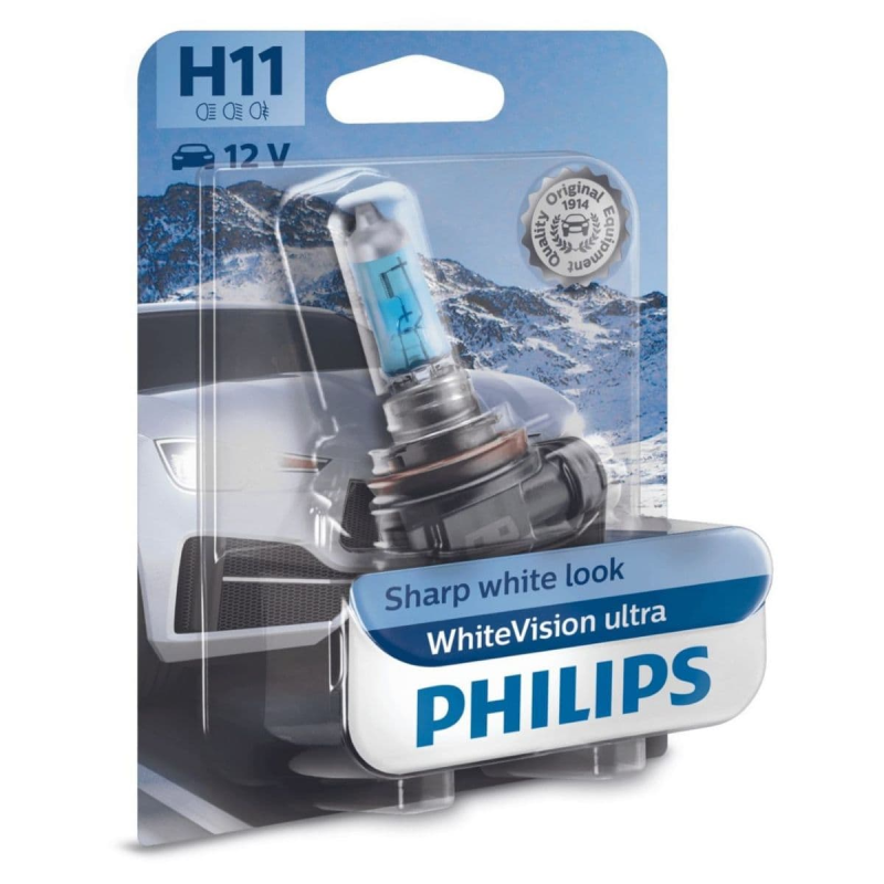 Philips H11 WhiteVision Ultra pærer med Xenon effekt & +60% mere lys 1 stk thumbnail