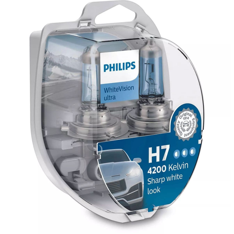 Philips WhiteVision Ultra H7 pærer 2 stk. Kit +60% mere lys | hvidt lys (op til 4200K) thumbnail