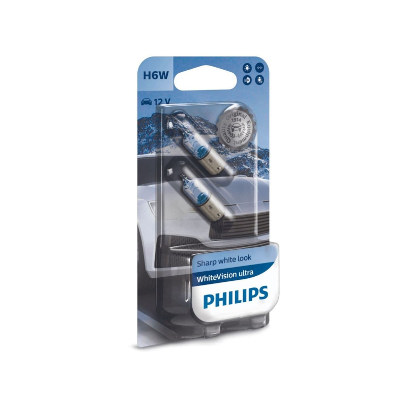 Philips H6W WhiteVision Ultra pærer med Xenon effekt & +60% mere lys 2 stk thumbnail