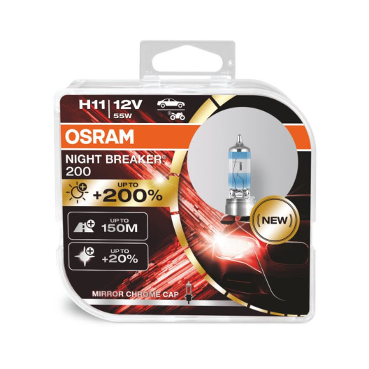H11 Osram Night Breaker 200 +200% mere lys - 2 stk. pakke H11 Osram Night Breaker 200 +200% mere lys - 2 stk. pakke