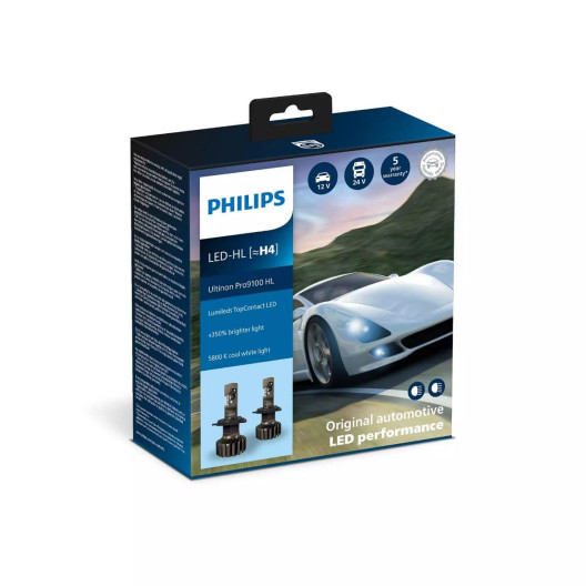 H4 Philips LED Ultinon Pro9100 med +350% mere lys - KN-Auto.dk