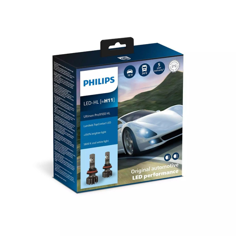 Philips Ultinon Pro9100 H11 LED +350% mere lys (2 stk.) thumbnail