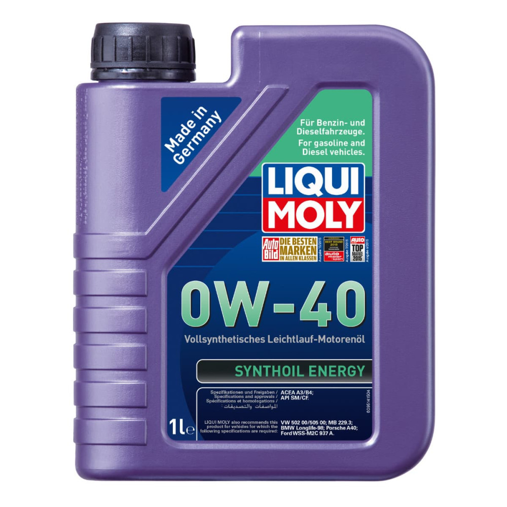 0W40 Motorolie i 5 liters dunk fra Tyske Liqui Moly. 