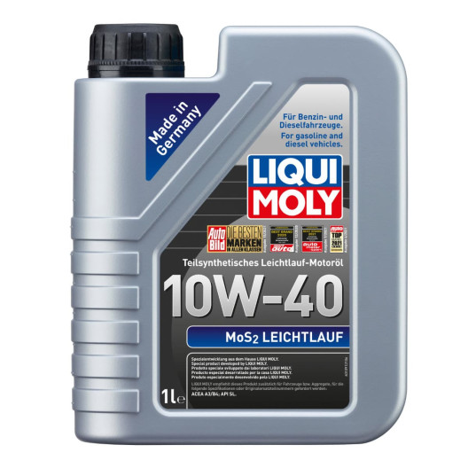 MOS2 Motorolie 10W40, 1 liter fra Tyske Liqui Moly, nedsætter friktionen.