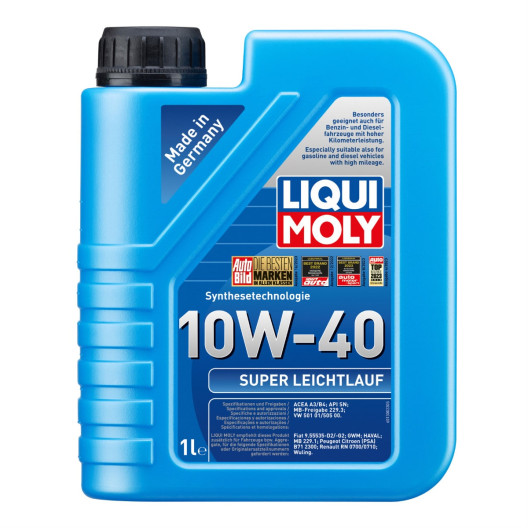 10W40 Motorolie fra Liqui Moly. 1 liter olie fra en af verdens bedste olie producenter