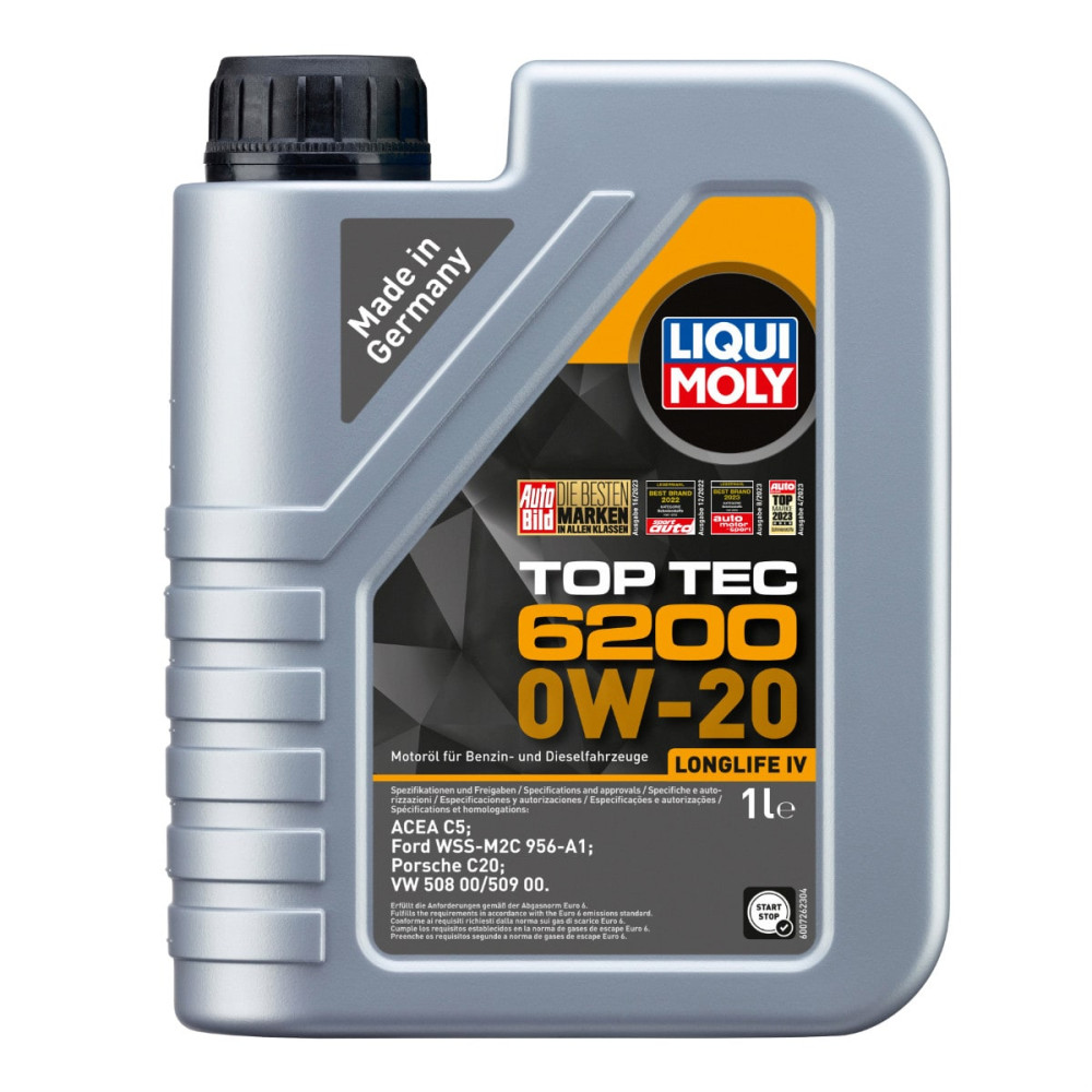 Toptec 6200 0W20 motorolie i 1 liters dunk fra Liqui Moly