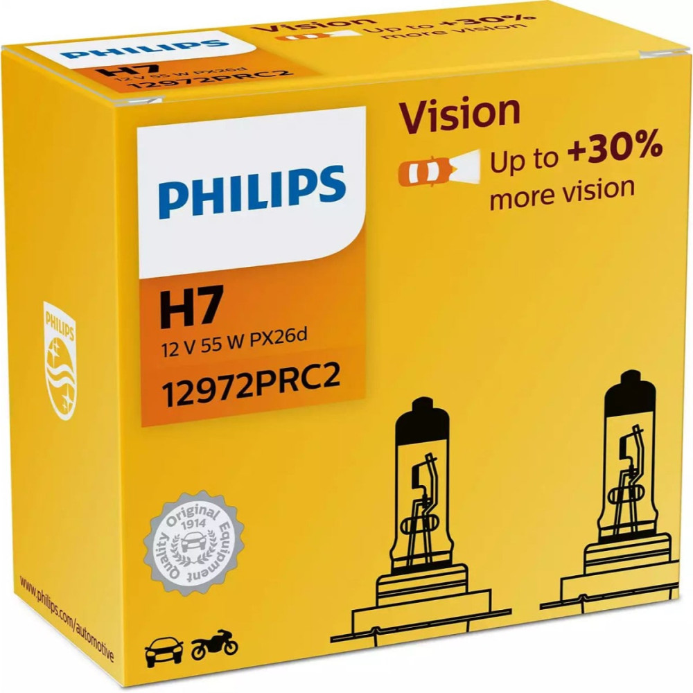 Philips Vision H7 pærer sæt med +30% mere lys end std. H7 pærer