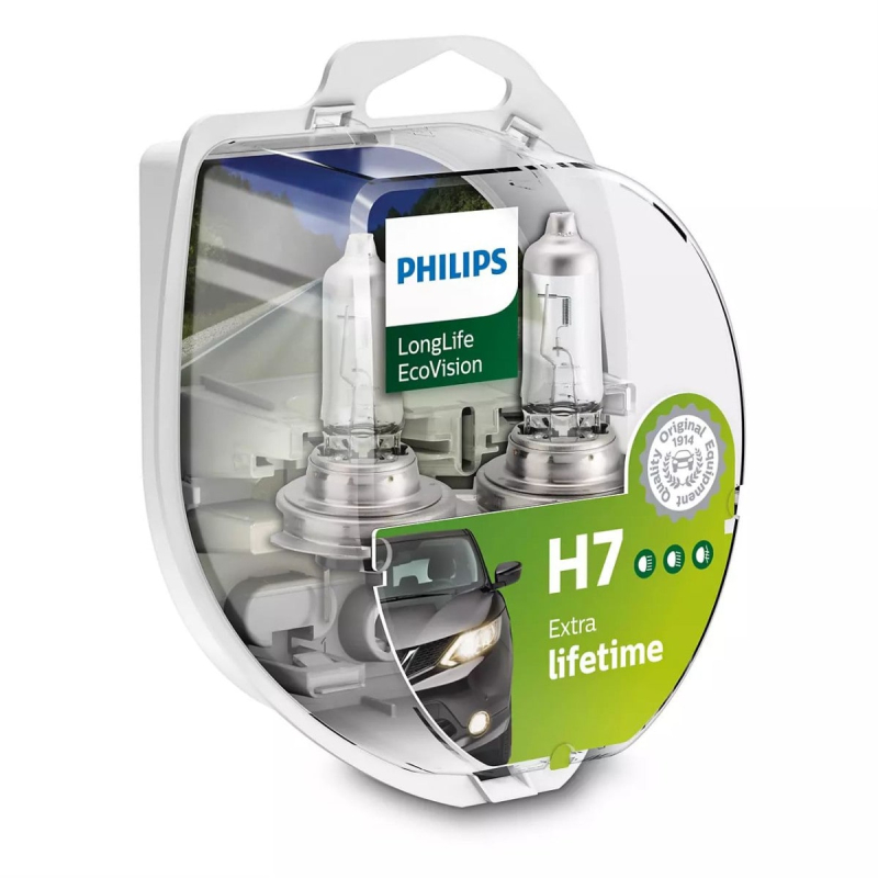 Philips H7 Longlife EcoVision pærer (2 stk. pak) op til 4x længere levetid