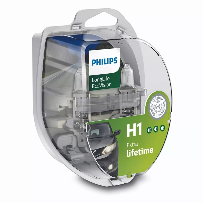 Philips H1 Longlife EcoVision pærer med op til 4x længere levetid (2 stk) thumbnail