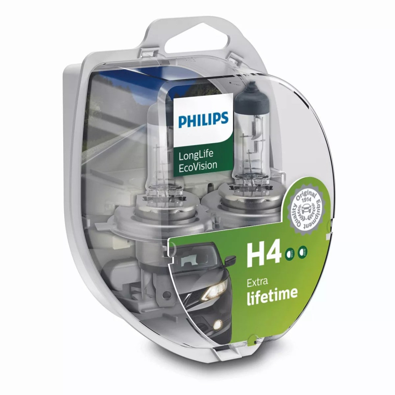 Philips H4 Longlife EcoVision pære med op til 4x længere levetid thumbnail