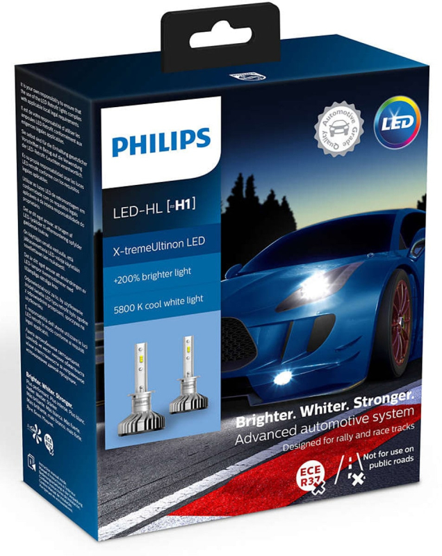 Se Philips X-treme Ultinon H1 LED +200% mere lys (2 stk.) >Demo hos KN-Auto.dk