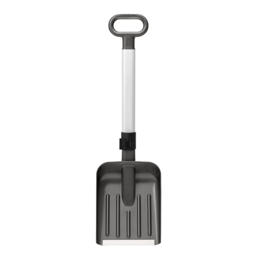 Grå sneskovl med teleskopskaft i alu - længde 77-101cm lang. kvalitets produkt fra finske Kungs