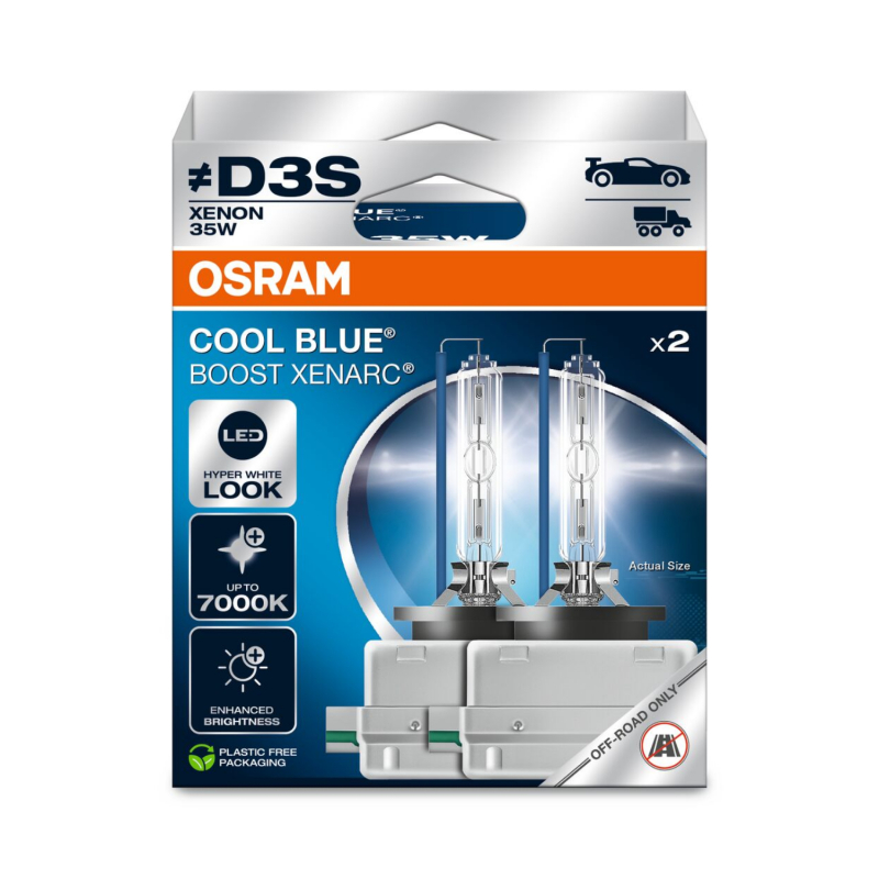 Osram D3S Cool Blue Boost Xenon pærer sæt, op til 7000 Kelvin (2 stk)