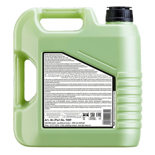 Liqui Moly Molygen 5w30 motorolie i 4 liters dunk (bagsiden af dunken)