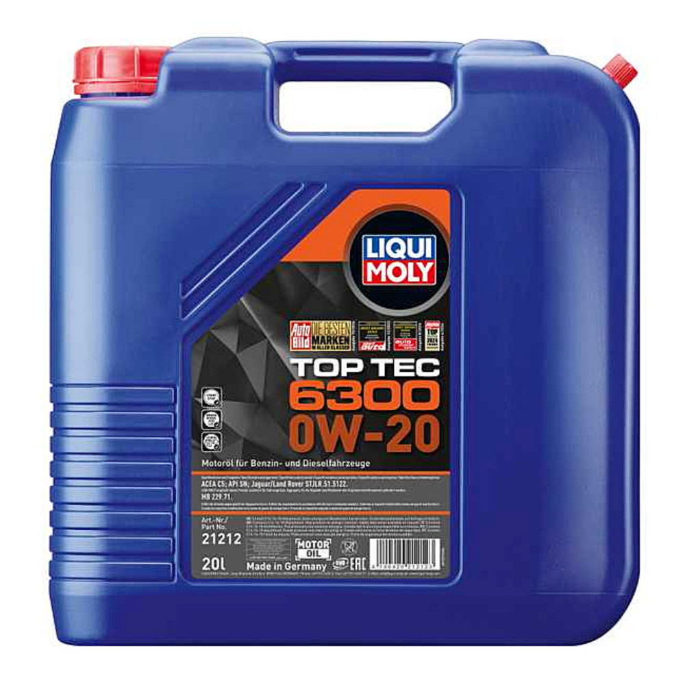 Toptec 6300 0W20 motorolie i 20 liters dunk fra Liqui Moly